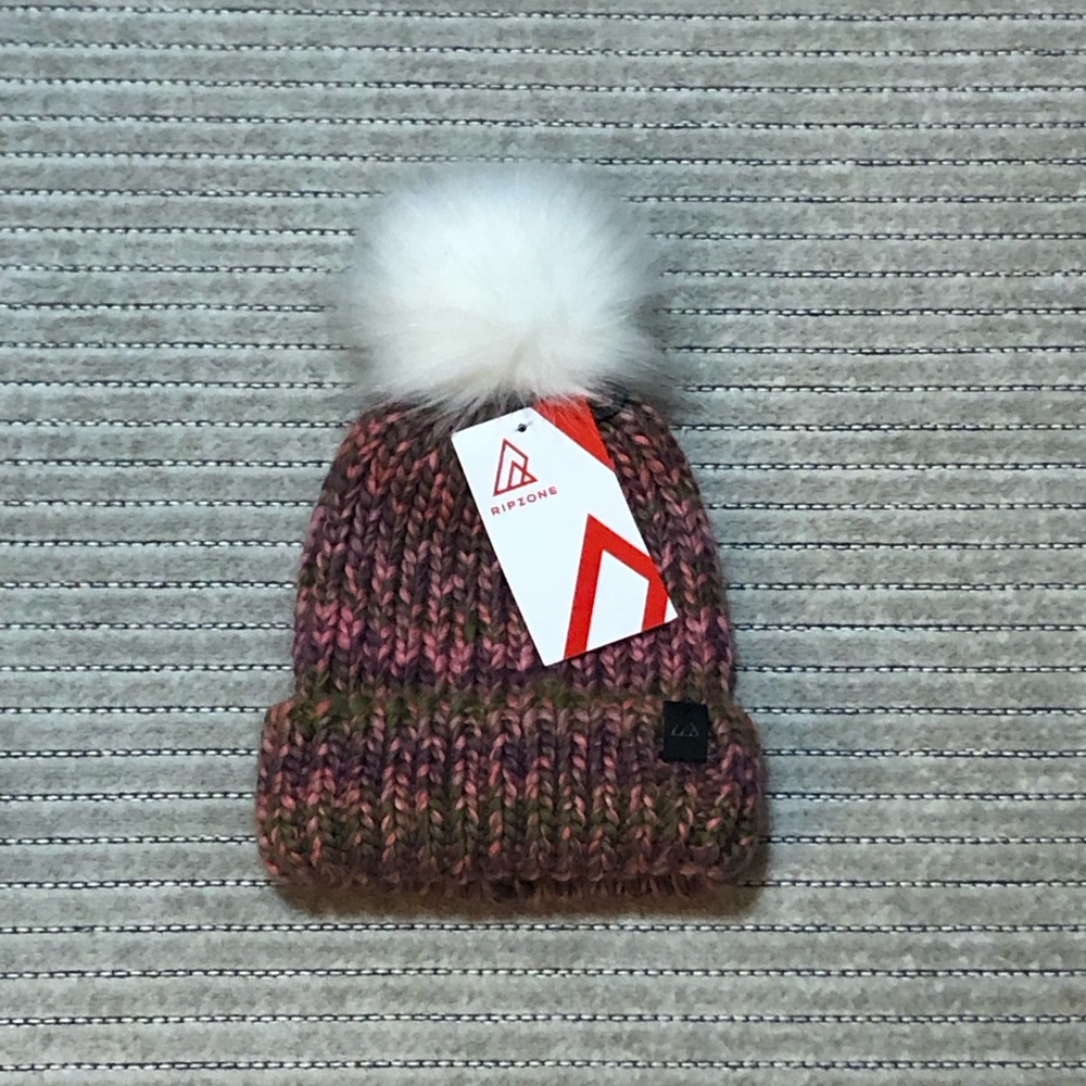 Ripzone Women's Multicolor Knit Pom Beanie with White Faux-Fur Pom